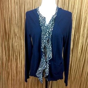 Anthro HWR navy and cream polka dot cardigan size large